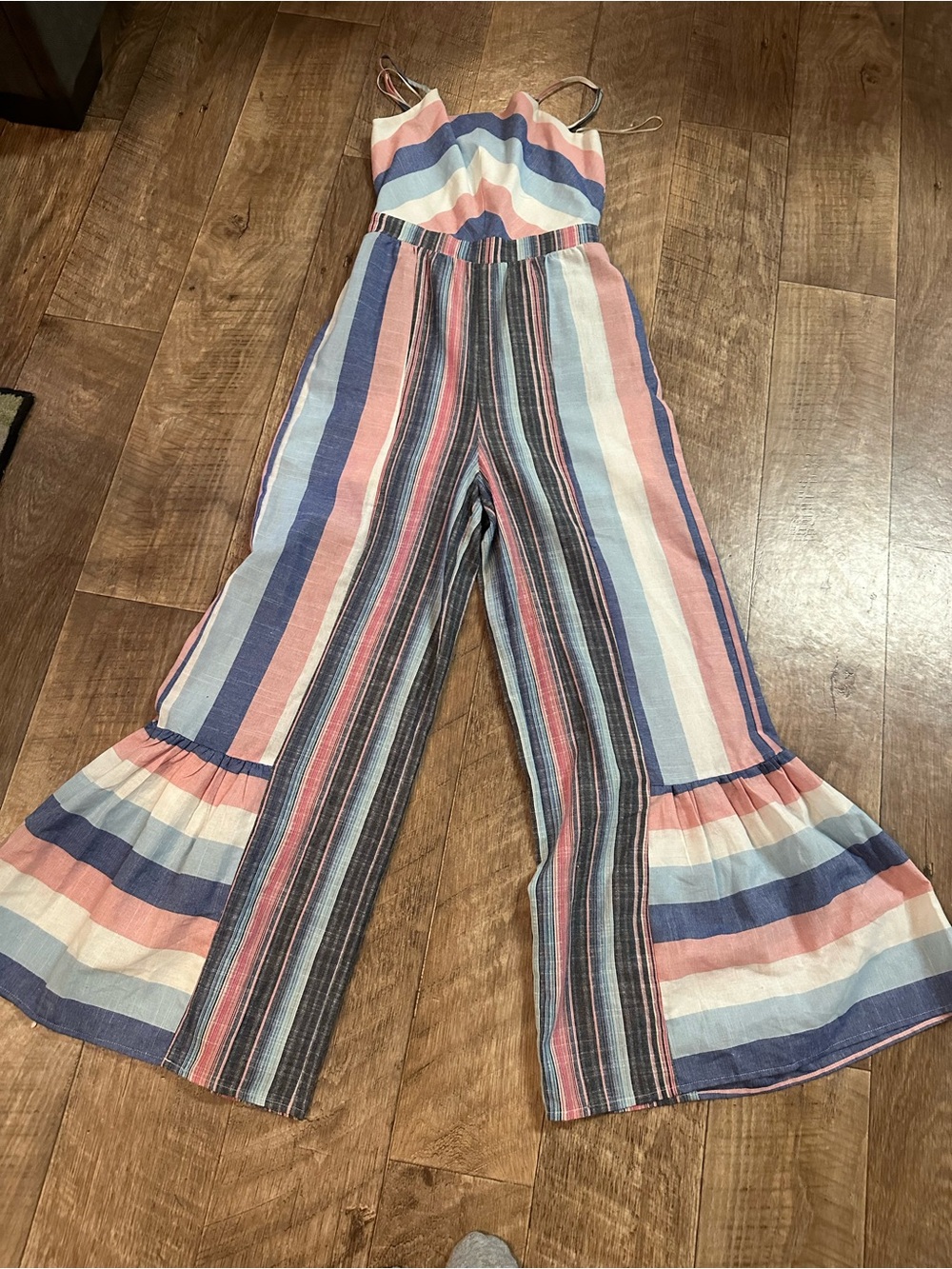 Striped Pastel Wide-Leg Jumpsuit - Pink Blue Cream - Picture 2 of 3
